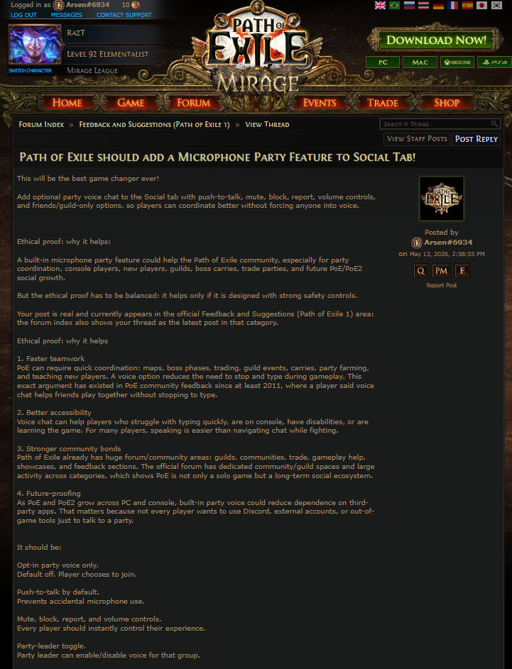 Path of Exile forum idea part one