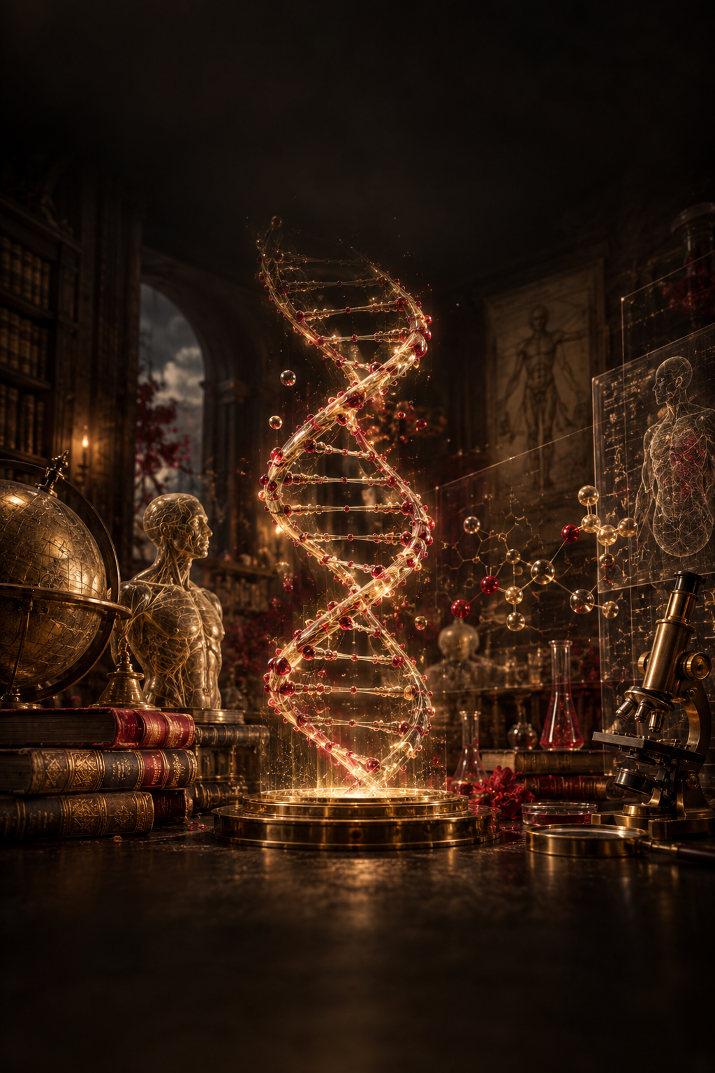 Golden chart trajectories meeting at a present point and branching into possible futures